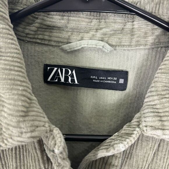 Zara Green Corduroy Button Front Raw Hem Jacket Women’s Large - Picture 5 of 7